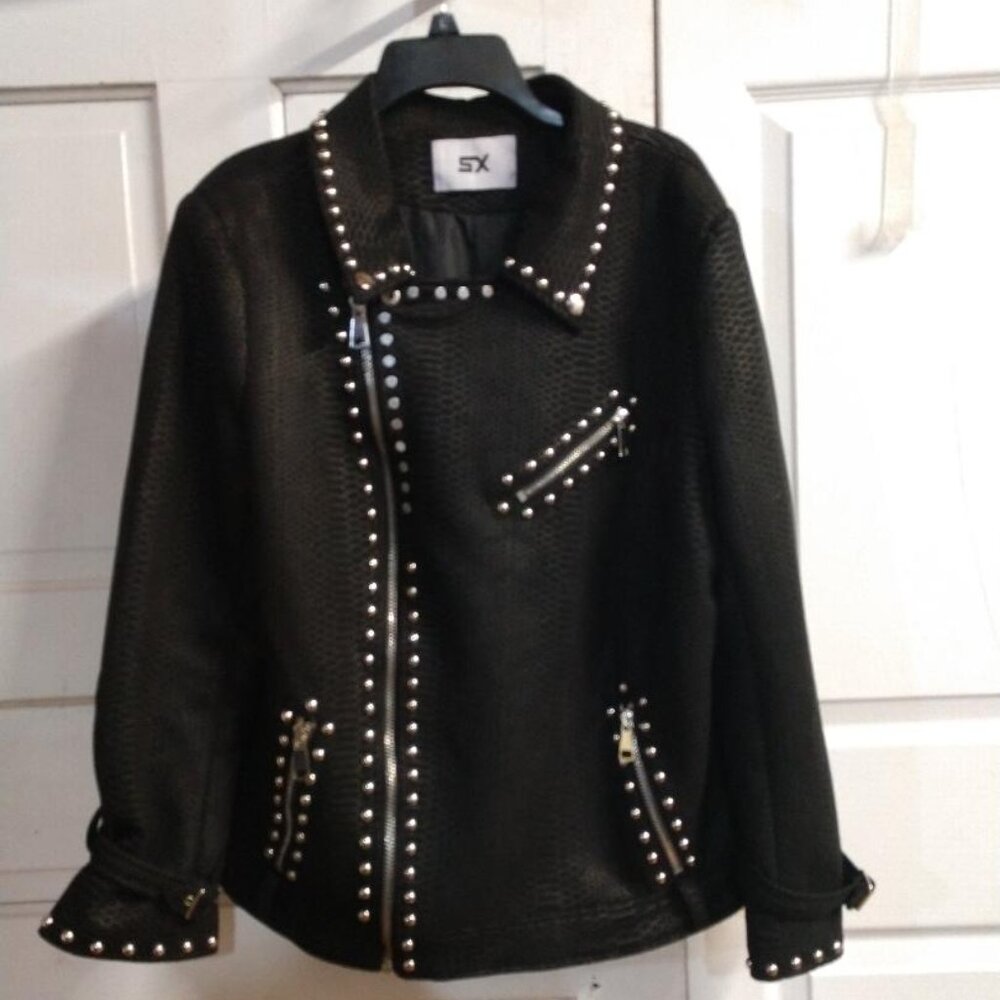 SX Women'ts Asymmetric Snakeskin Perfect Suede Fabric Slim Fit Biker Jacket